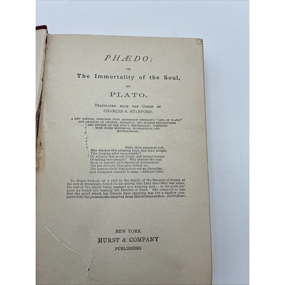 Plato On The Immortality Of The Soul Phaedo Hurst & Co Antique Hardcover Red